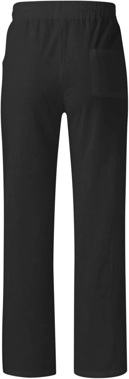 Men's Casual Pants Drawstring Elastic Waist Loose Fit Lounge Pants Straight Leg Open Bottom Trousers with Pockets