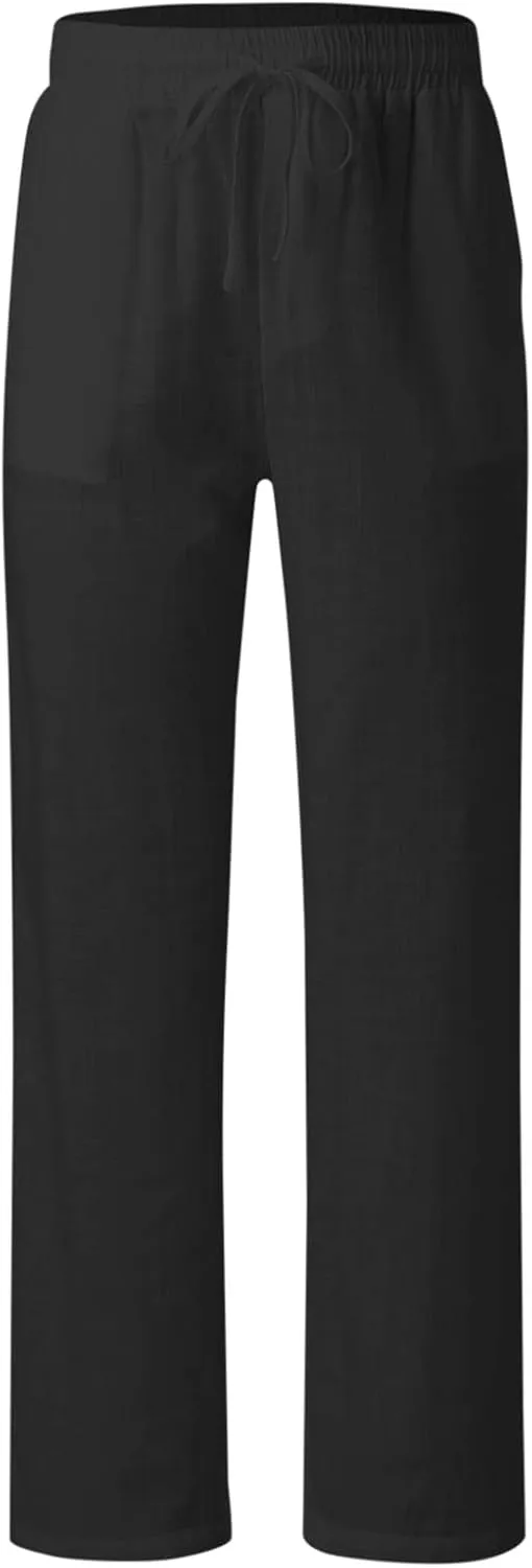 Men's Casual Pants Drawstring Elastic Waist Loose Fit Lounge Pants Straight Leg Open Bottom Trousers with Pockets