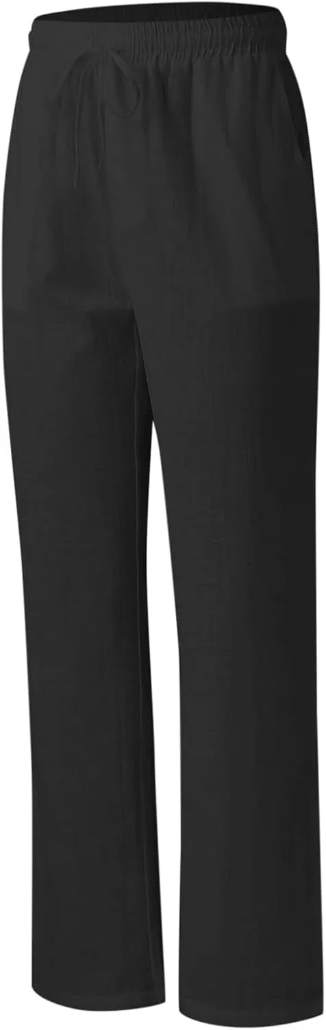 Men's Casual Pants Drawstring Elastic Waist Loose Fit Lounge Pants Straight Leg Open Bottom Trousers with Pockets