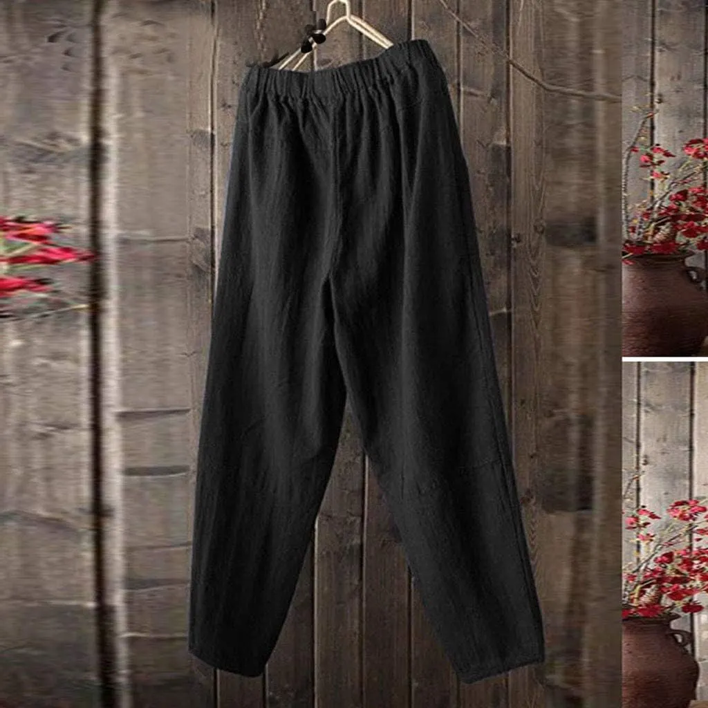Men's Casual Pants Linen Pants Relaxed-Fit Beach Pants Summer Yoga Pants Soft Elastic Waist Pants