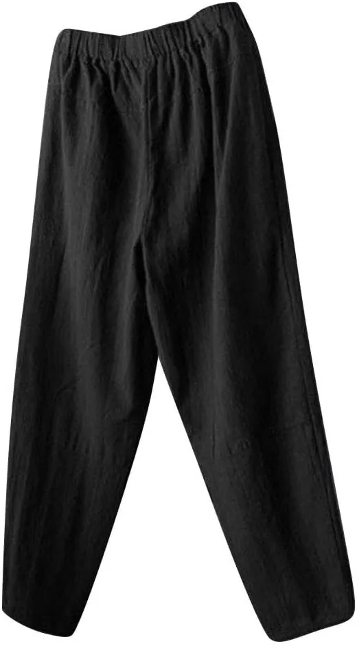 Men's Casual Pants Linen Pants Relaxed-Fit Beach Pants Summer Yoga Pants Soft Elastic Waist Pants