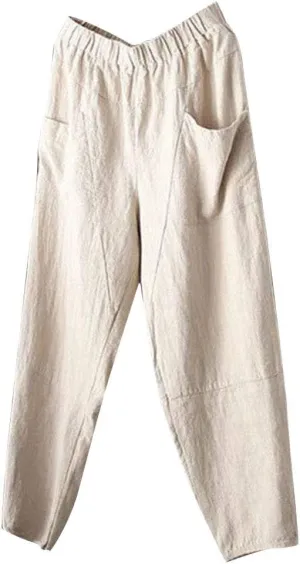 Men's Casual Pants Linen Pants Relaxed-Fit Beach Pants Summer Yoga Pants Soft Elastic Waist Pants