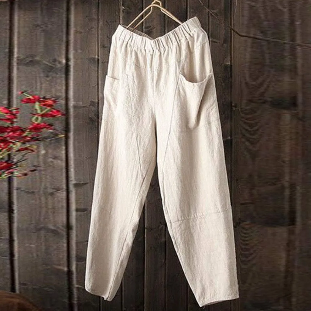Men's Casual Pants Linen Pants Relaxed-Fit Beach Pants Summer Yoga Pants Soft Elastic Waist Pants