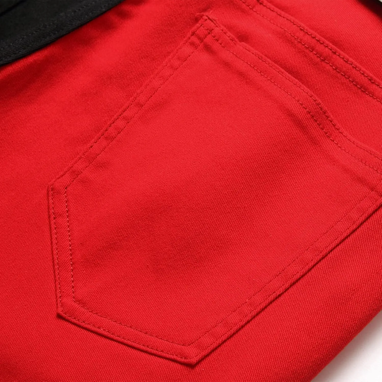 Men's Color Block Patched Skate Jeans Loose Casual Denim Trousers Straight Leg Frayed Patch Work Pants