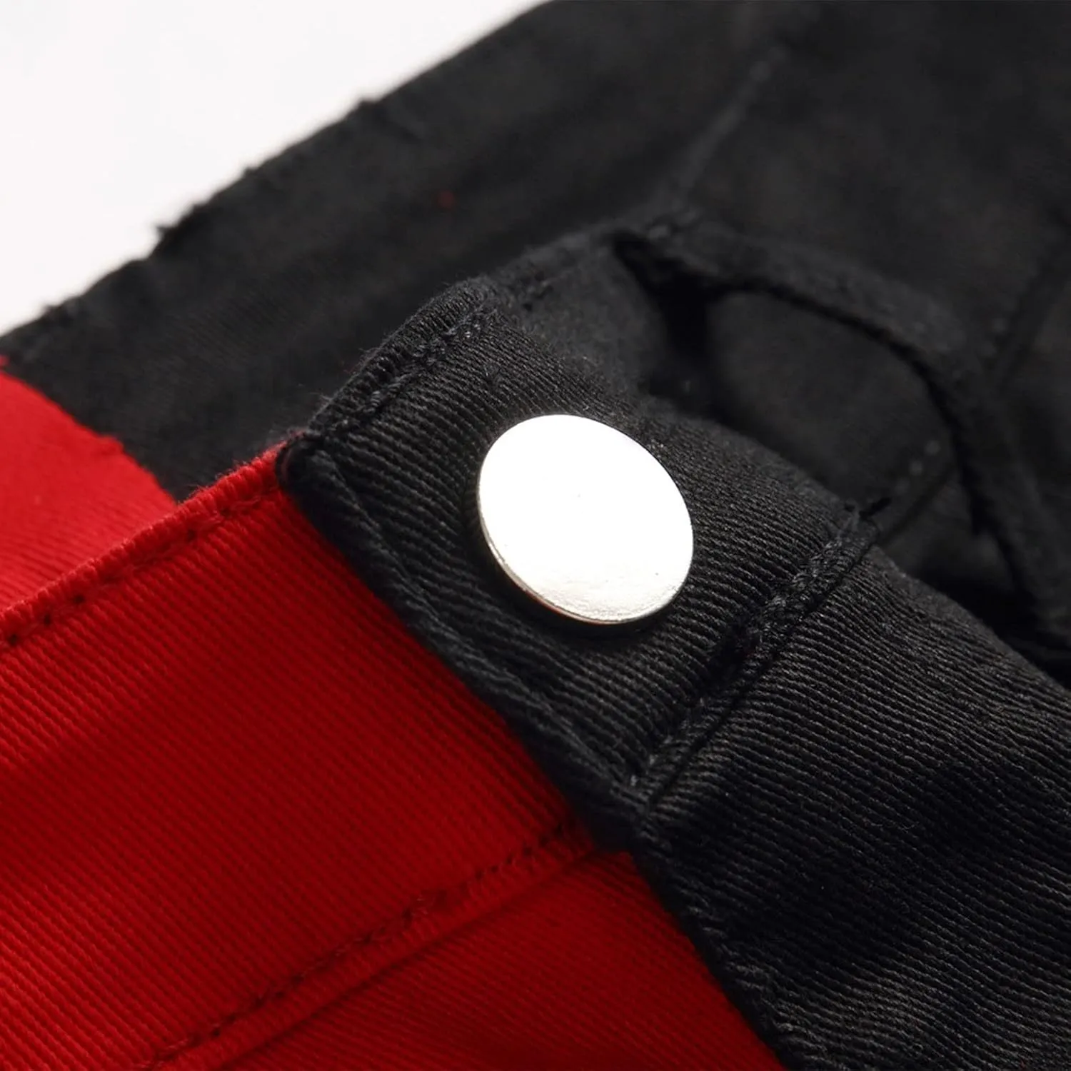 Men's Color Block Patched Skate Jeans Loose Casual Denim Trousers Straight Leg Frayed Patch Work Pants