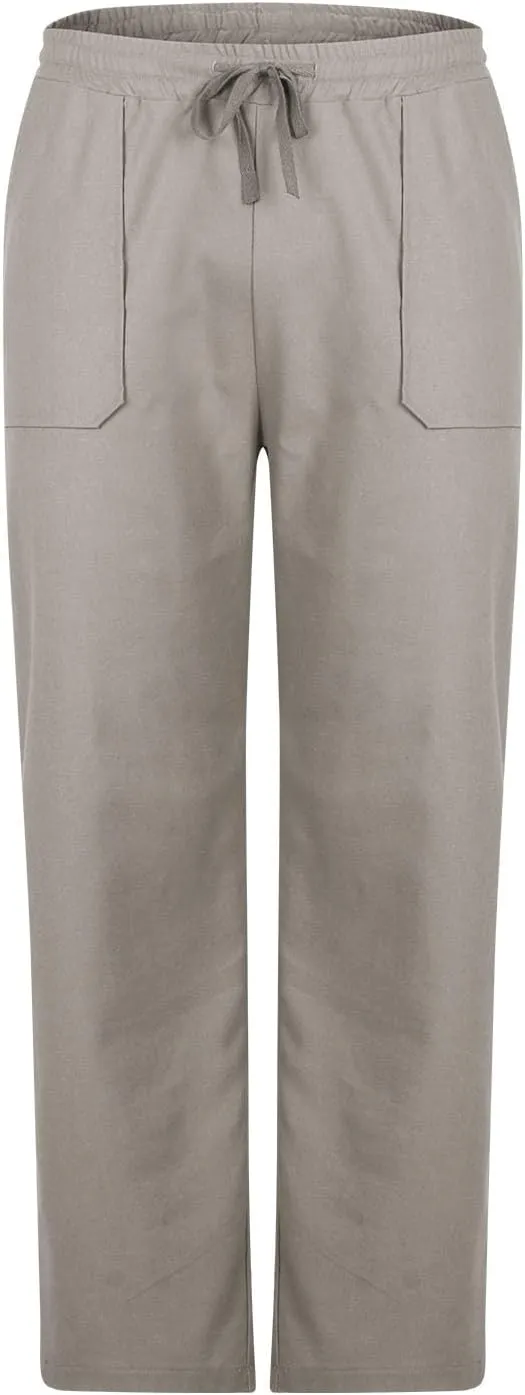 Men's Cotton Linen Pants Casual Work Pant Spring Business Elastic Drawstring Waist Trousers 2025 Solid Comfy Outfits
