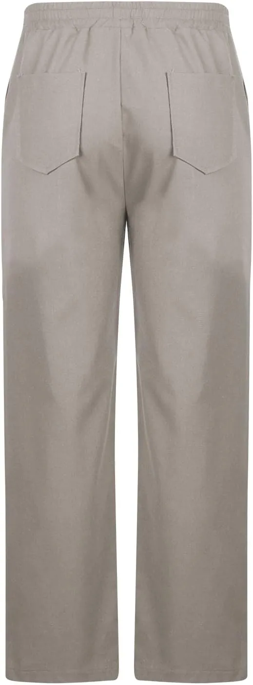 Men's Cotton Linen Pants Casual Work Pant Spring Business Elastic Drawstring Waist Trousers 2025 Solid Comfy Outfits