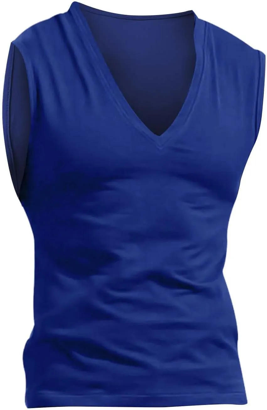 Mens Deep V Neck Tank Tops, Stretch Muscle Gym Workout Sleeveless Slim Fit Low Cut Tank Tops for Summer Beach