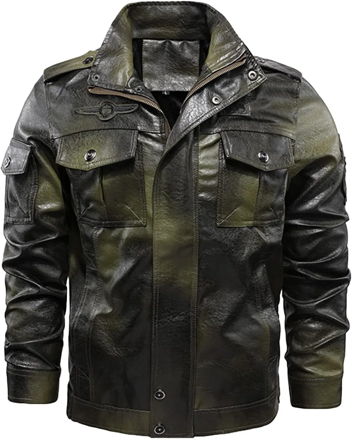 Mens Faux Leather Hooded Racer Jacket Leather Moto Jacket Fall Winter Leather Jackets Vintage Casual Motorcycle Coat