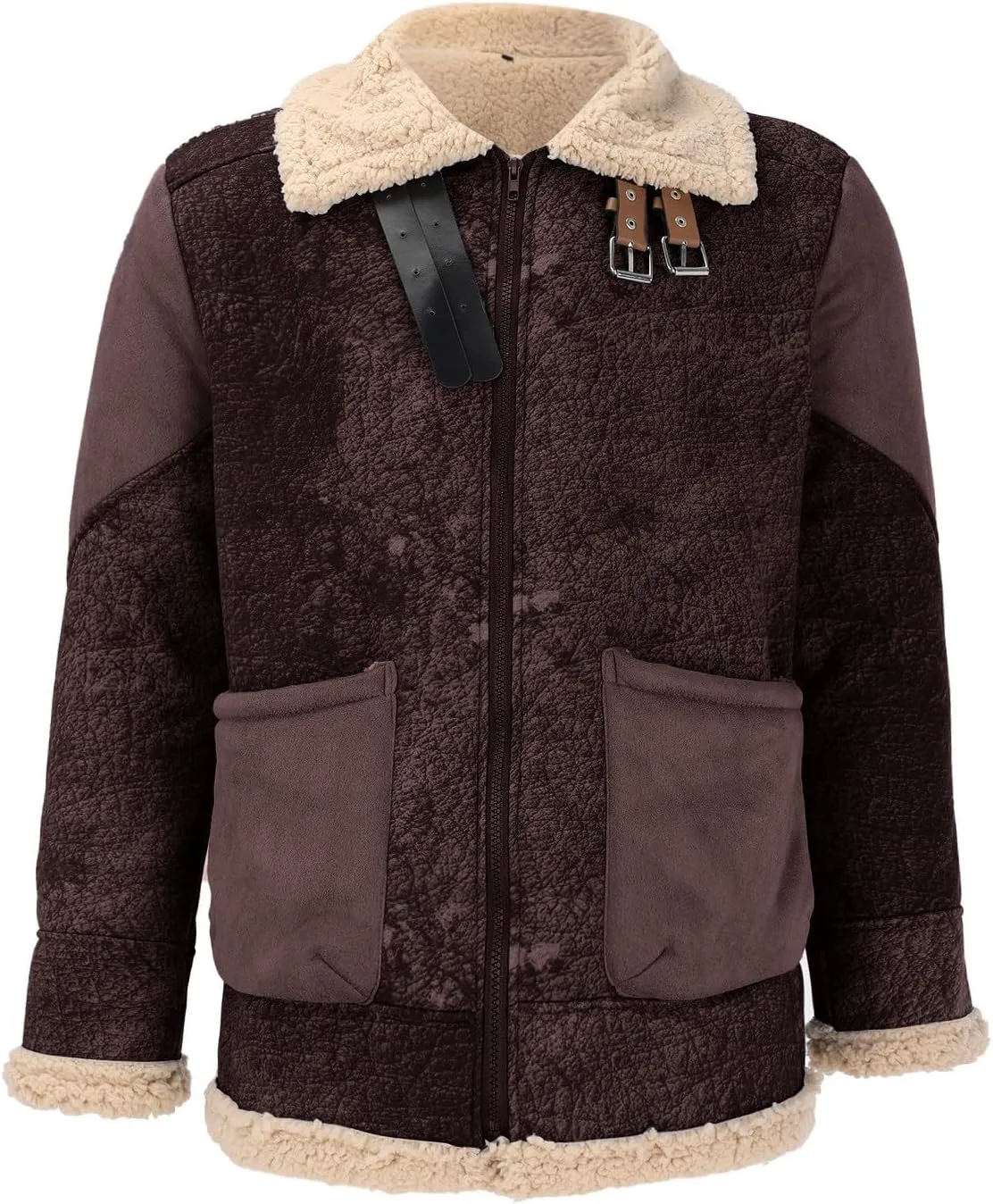 Mens Faux Suede Varsity Bomber Jacket Turn-Down Collar Zip Up Trucker Jackets Winter Warm Sherpa Lined Jacket Coats