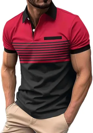 Mens Lightweight Golf Shirts with Pocket Button Down Short Sleeve Summer Casual Polos for Men Slim Fit Stretch Lapel Shirts