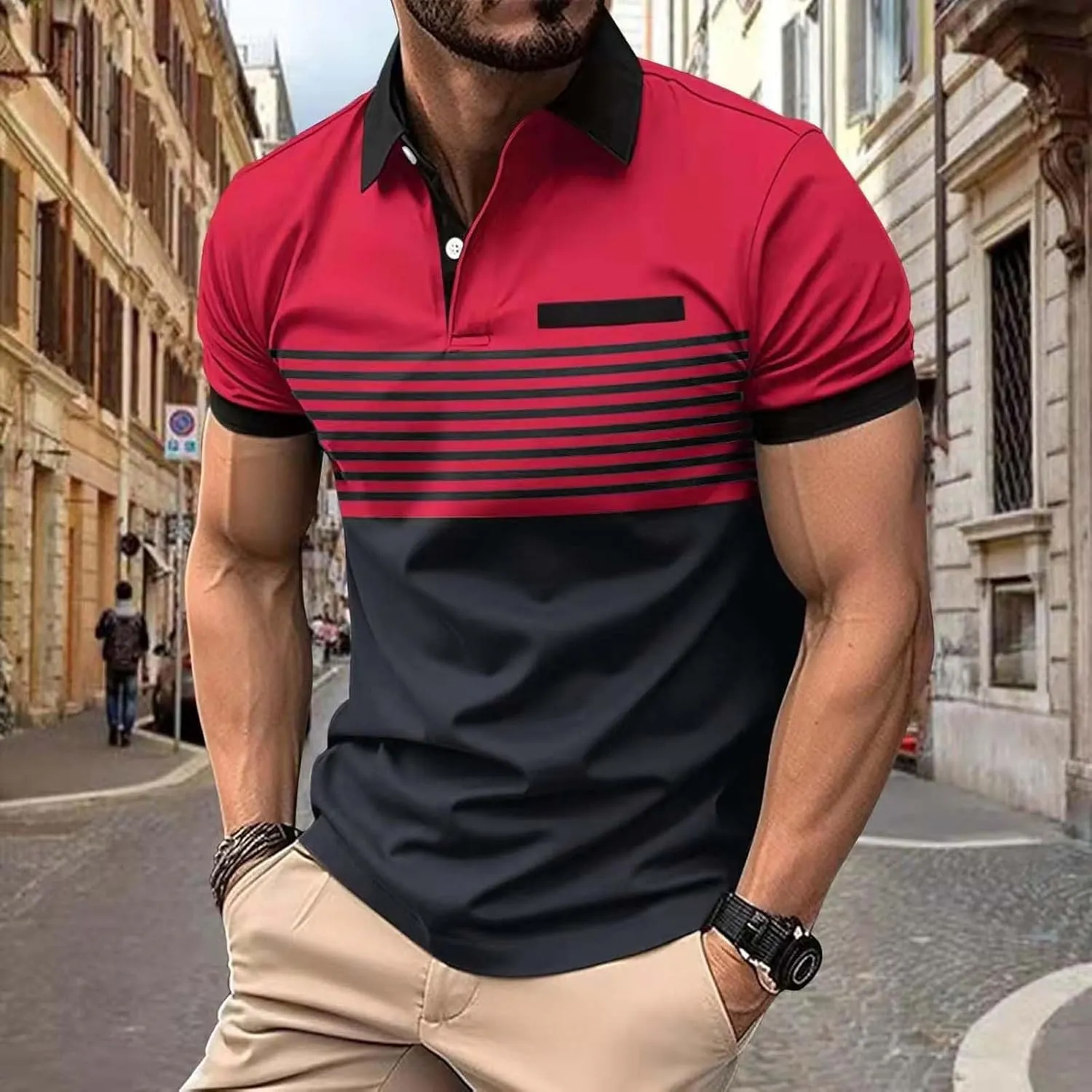 Mens Lightweight Golf Shirts with Pocket Button Down Short Sleeve Summer Casual Polos for Men Slim Fit Stretch Lapel Shirts