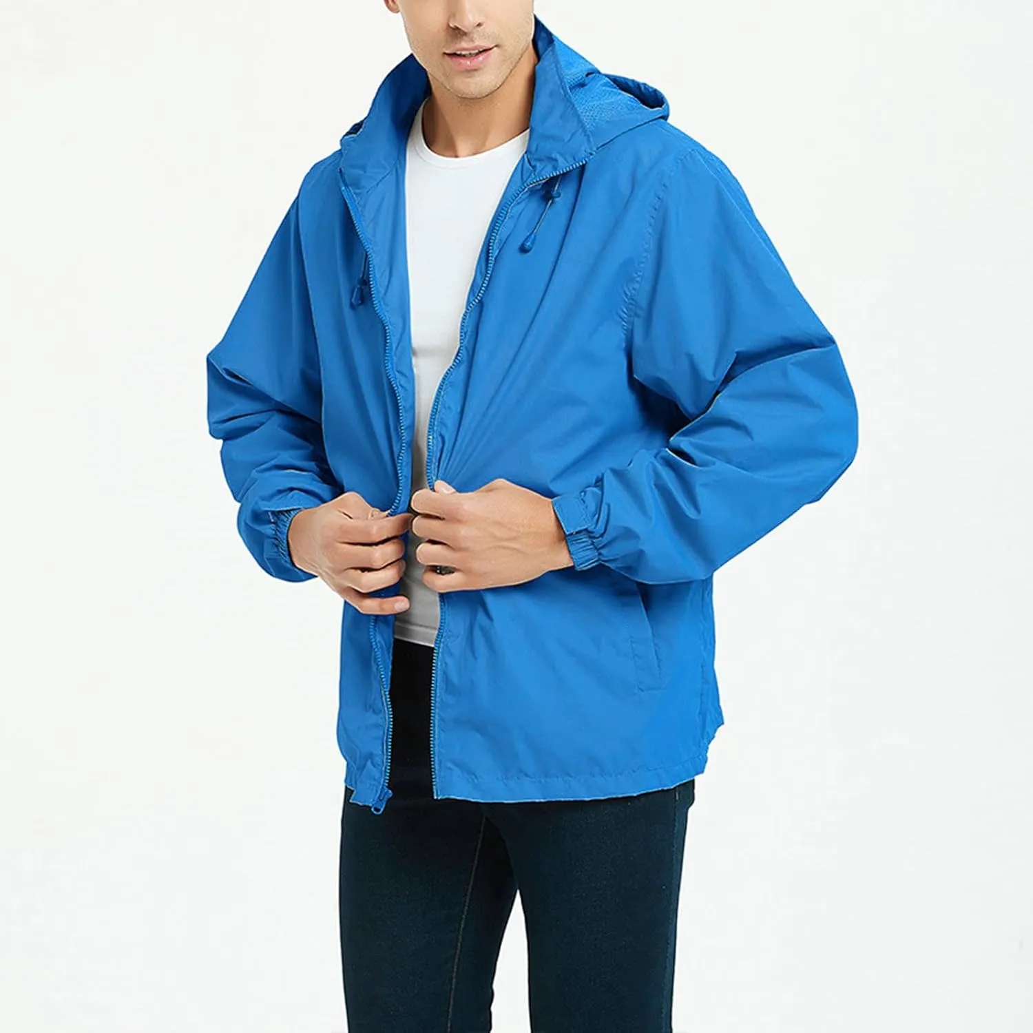 Men's Lightweight Waterproof Rain Jackets with Hood Long Sleeve Breathable Hooded Raincoats Hiking Athletic Shirts