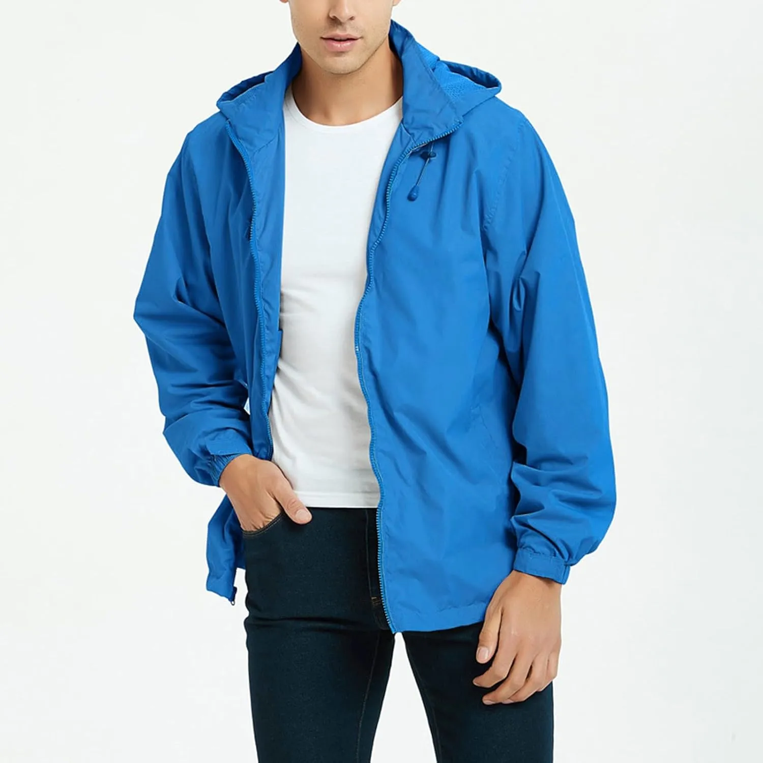 Men's Lightweight Waterproof Rain Jackets with Hood Long Sleeve Breathable Hooded Raincoats Hiking Athletic Shirts