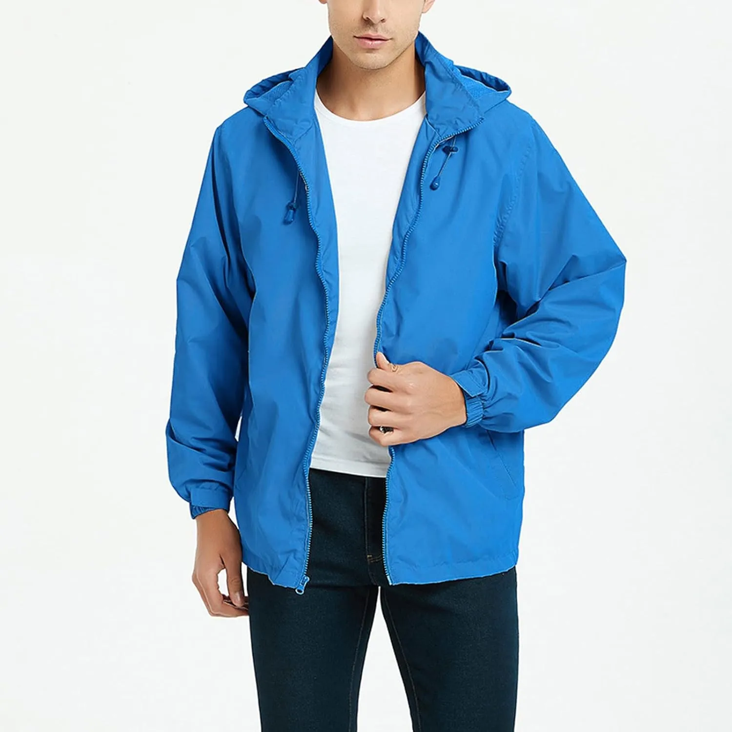 Men's Lightweight Waterproof Rain Jackets with Hood Long Sleeve Breathable Hooded Raincoats Hiking Athletic Shirts