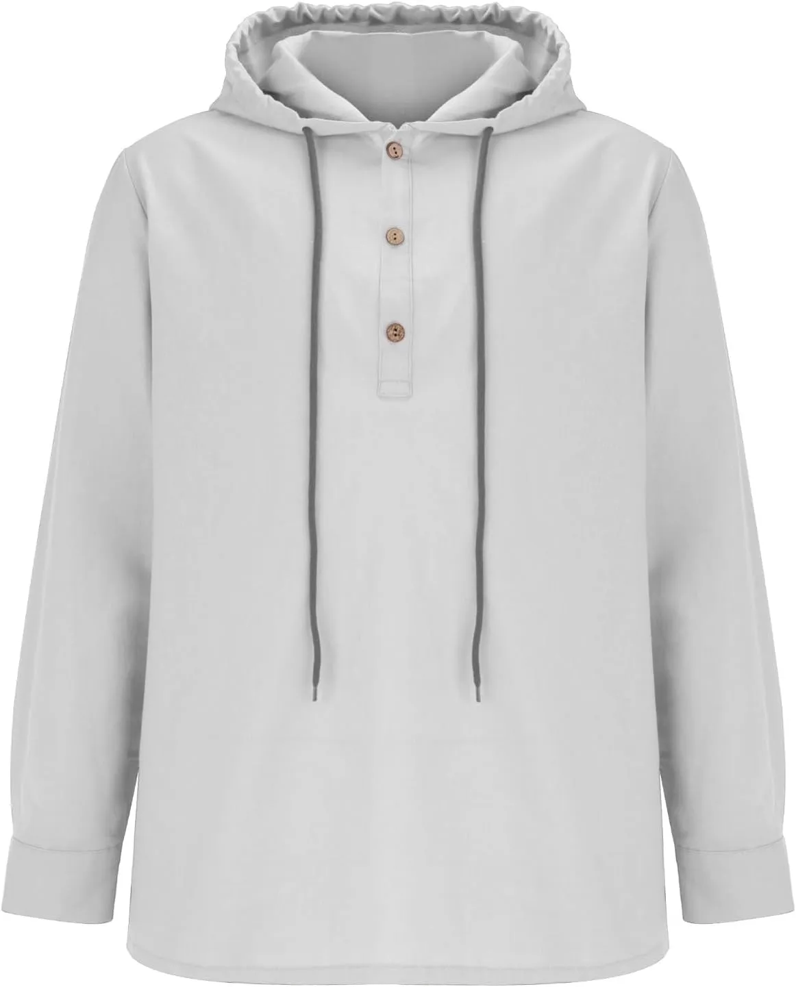 Mens Linen Hippie Guayabera Shirts with Hood Long Sleeve Beach Button Up Hooded Sweatshirts V Neck Casual Yoga Shirts