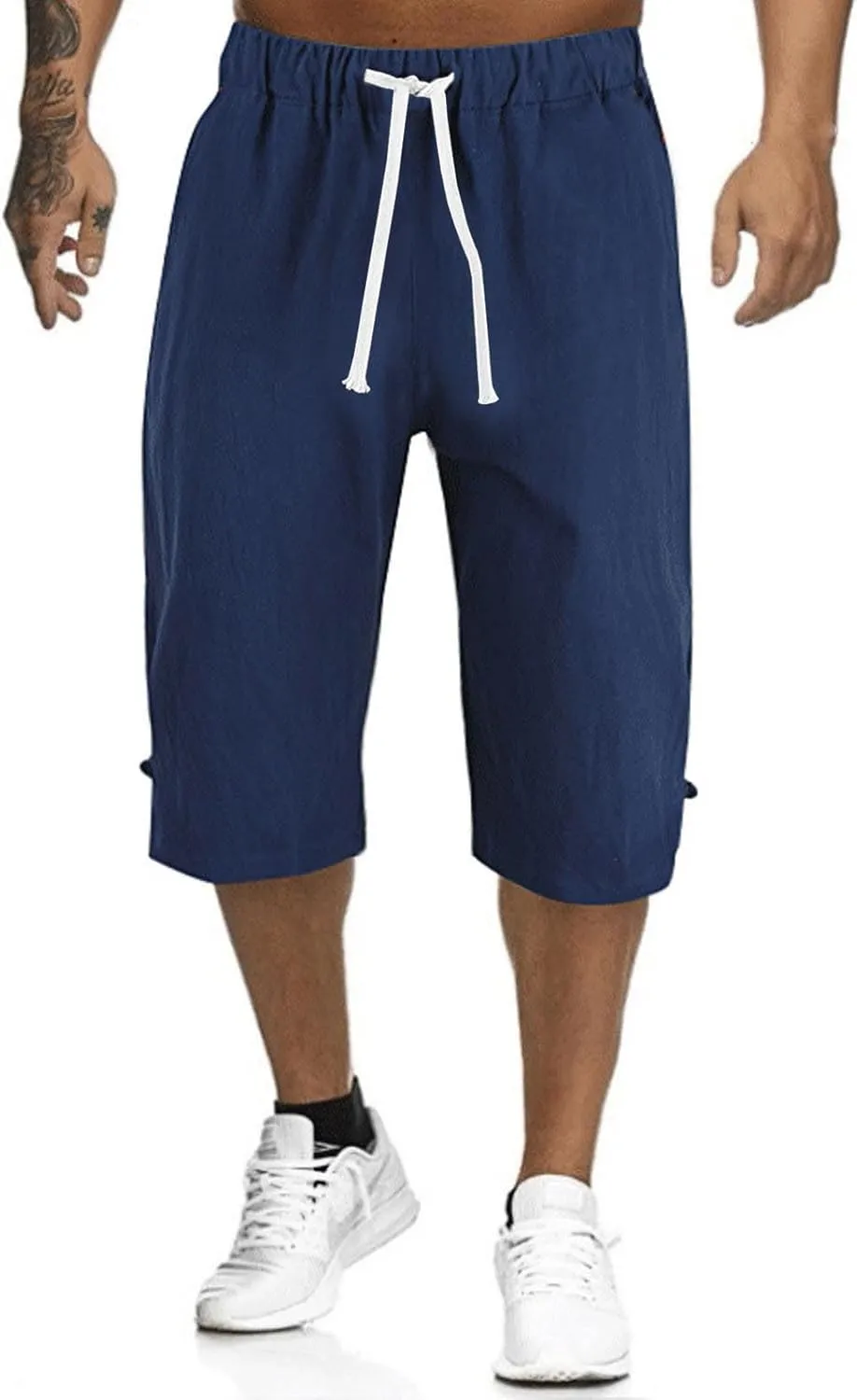 Mens Linen Pants Casual Pants Drawstring Beach Pants Relaxed-Fit Yoga Pants Soft Elastic Waist Pants