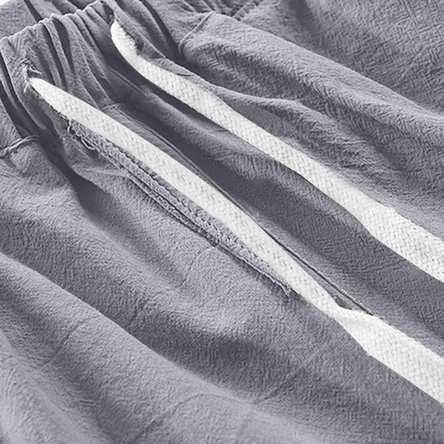 Mens Linen Pants Casual Pants Drawstring Beach Pants Relaxed-Fit Yoga Pants Soft Elastic Waist Pants