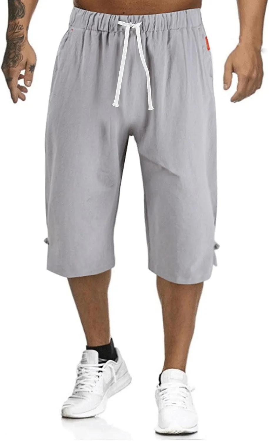 Mens Linen Pants Casual Pants Drawstring Beach Pants Relaxed-Fit Yoga Pants Soft Elastic Waist Pants