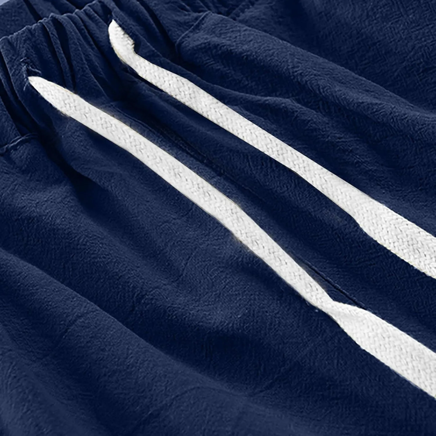 Mens Linen Pants Casual Pants Drawstring Beach Pants Relaxed-Fit Yoga Pants Soft Elastic Waist Pants