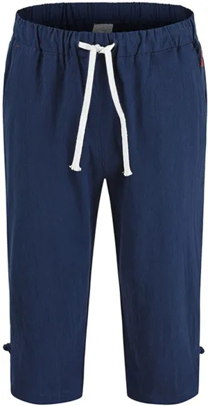 Mens Linen Pants Casual Pants Drawstring Beach Pants Relaxed-Fit Yoga Pants Soft Elastic Waist Pants