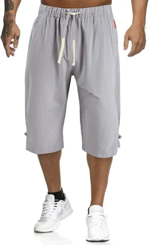 Mens Linen Pants Casual Pants Drawstring Beach Pants Relaxed-Fit Yoga Pants Soft Elastic Waist Pants