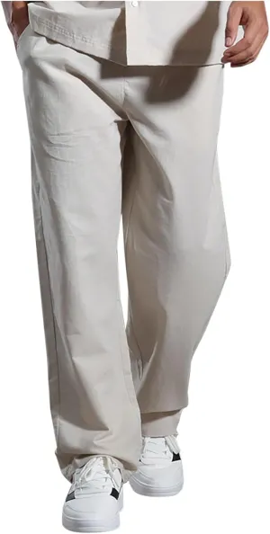 Men's Linen Pants Casual Pants Relaxed-Fit Beach Pants Summer Yoga Pants Soft Elastic Waist Pants