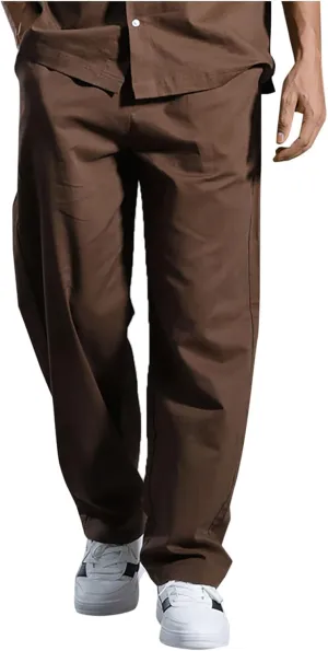 Men's Linen Pants Casual Pants Relaxed-Fit Beach Pants Summer Yoga Pants Soft Elastic Waist Pants