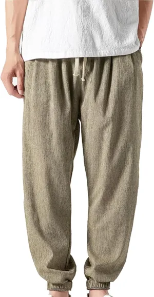 Mens Linen Pants Casual Pants Relaxed-Fit Beach Pants Summer Yoga Pants Soft Elastic Waist Pants