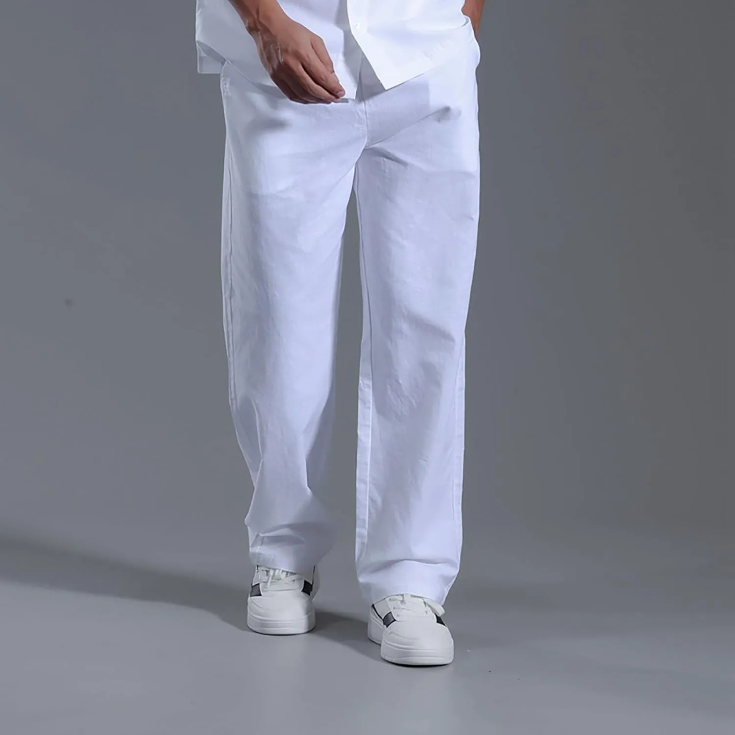 Men's Linen Pants Casual Pants Relaxed-Fit Beach Pants Summer Yoga Pants Soft Elastic Waist Pants