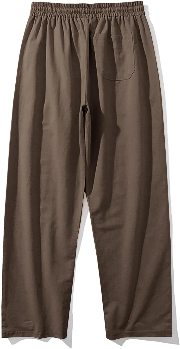 Men's Linen Pants Casual Pants Relaxed-Fit Beach Pants Summer Yoga Pants Soft Elastic Waist Pants
