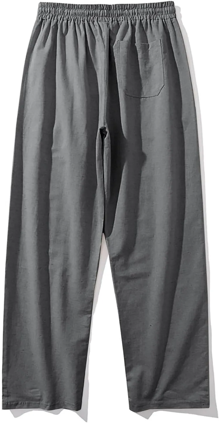 Men's Linen Pants Casual Pants Relaxed-Fit Beach Pants Summer Yoga Pants Soft Elastic Waist Pants