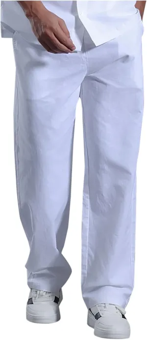 Men's Linen Pants Casual Pants Relaxed-Fit Beach Pants Summer Yoga Pants Soft Elastic Waist Pants