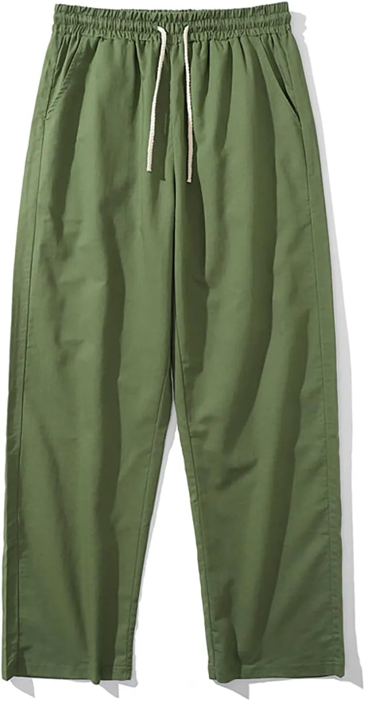 Men's Linen Pants Casual Pants Relaxed-Fit Beach Pants Summer Yoga Pants Soft Elastic Waist Pants
