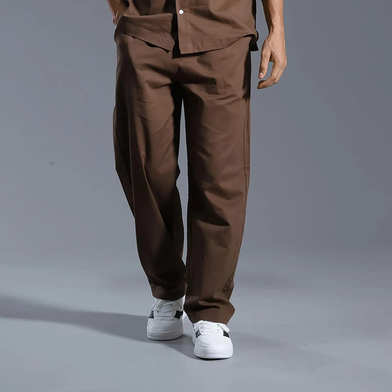 Men's Linen Pants Casual Pants Relaxed-Fit Beach Pants Summer Yoga Pants Soft Elastic Waist Pants