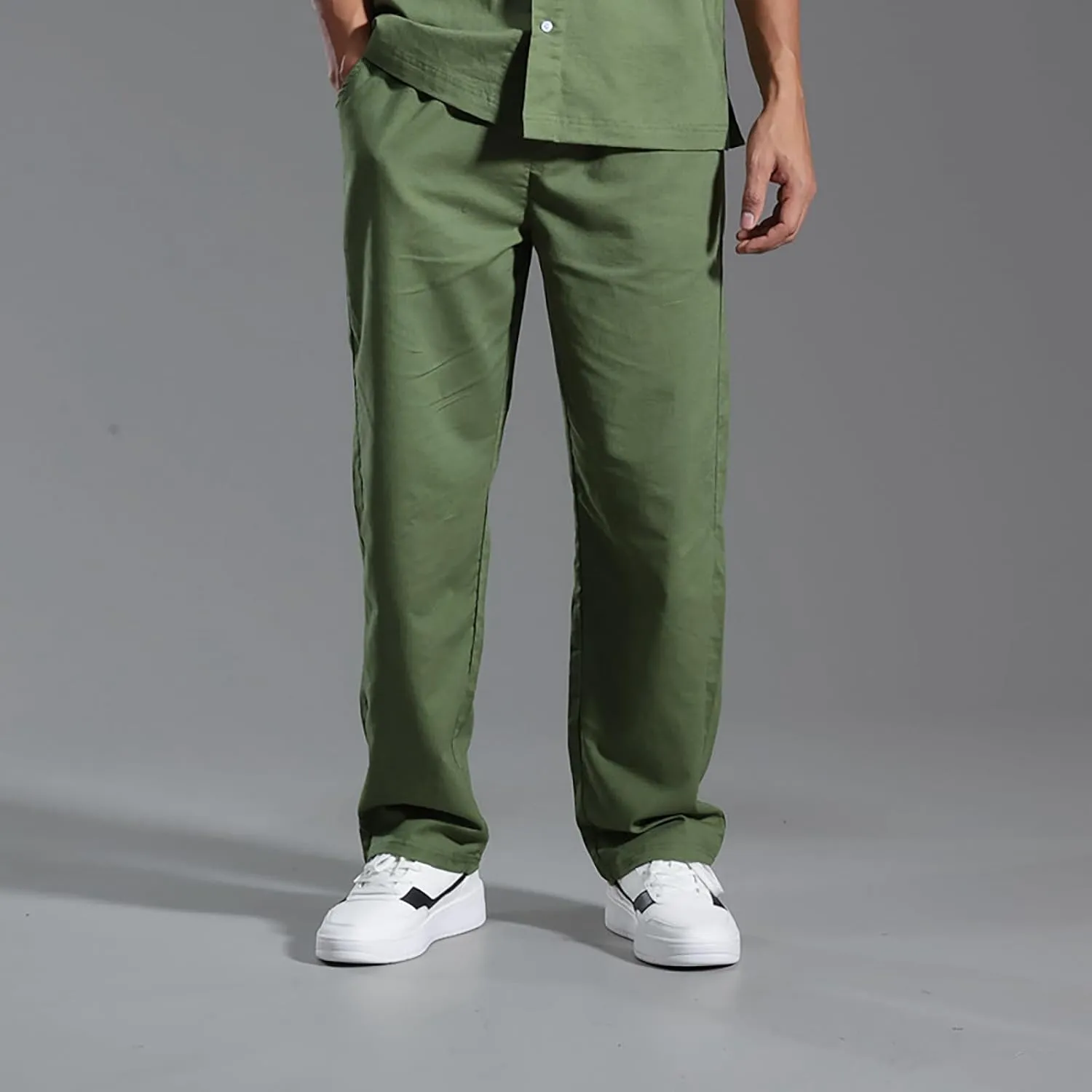 Men's Linen Pants Casual Pants Relaxed-Fit Beach Pants Summer Yoga Pants Soft Elastic Waist Pants