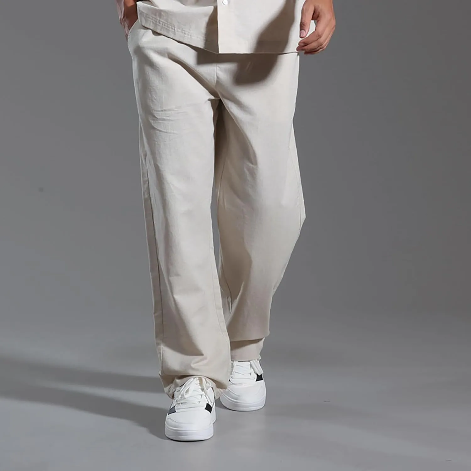 Men's Linen Pants Casual Pants Relaxed-Fit Beach Pants Summer Yoga Pants Soft Elastic Waist Pants