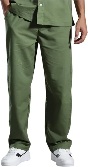 Men's Linen Pants Casual Pants Relaxed-Fit Beach Pants Summer Yoga Pants Soft Elastic Waist Pants