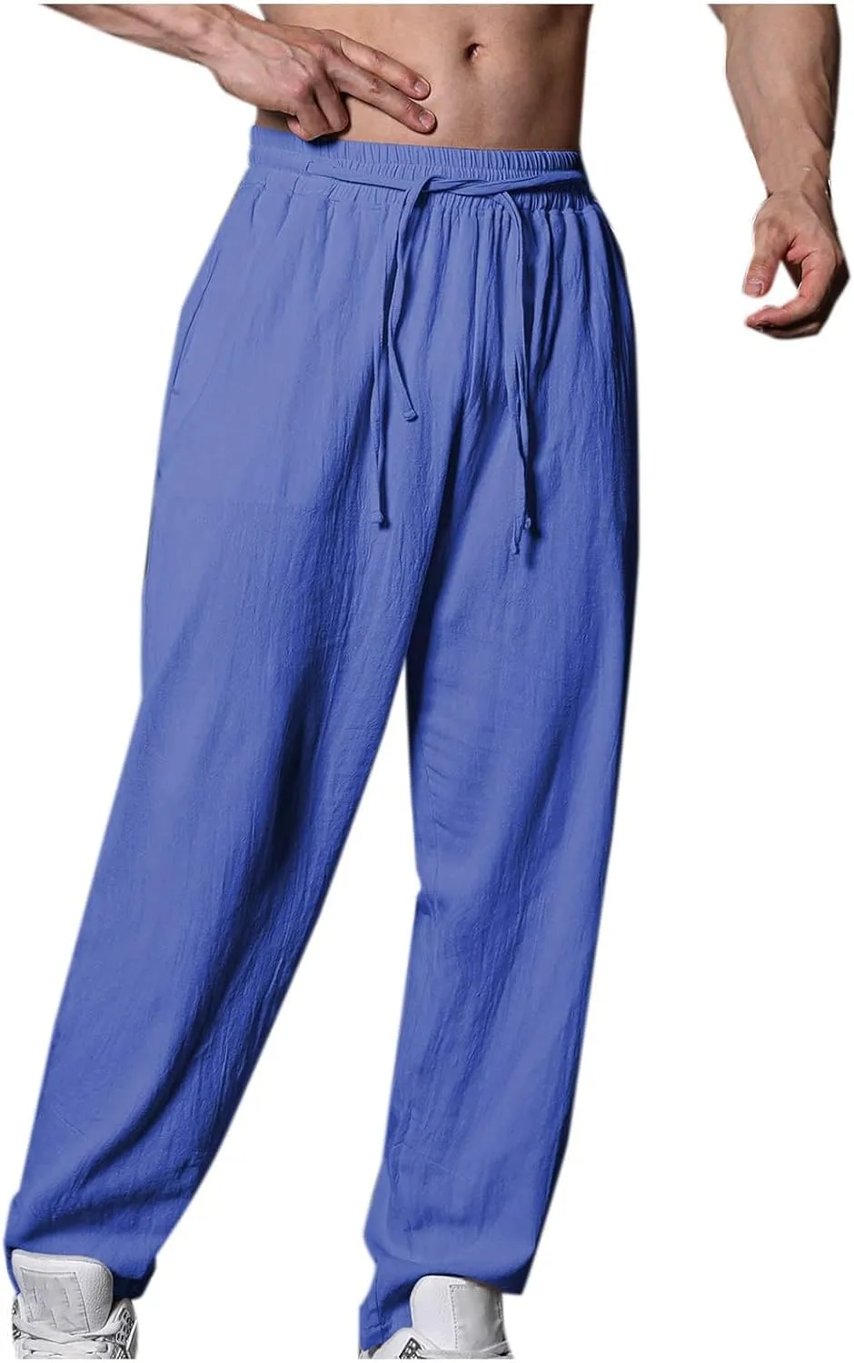 Men's Linen Pants Solid Color Elastic Waist Pants Relaxed Drawstring Pants Active Chinos Pants Comfy Joggers Pants