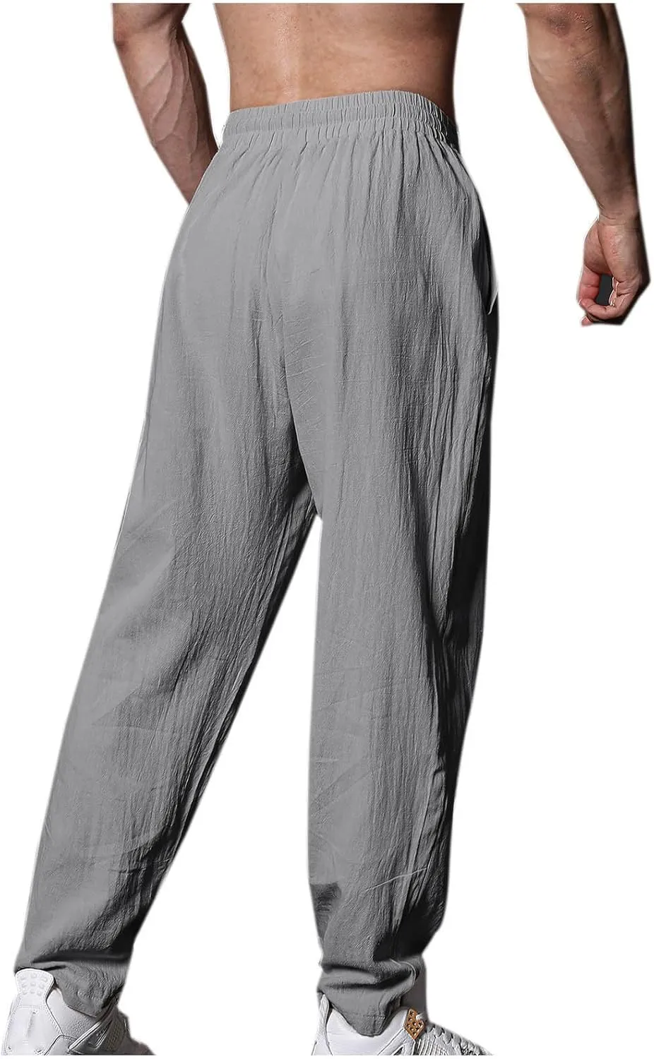 Men's Linen Pants Solid Color Elastic Waist Pants Relaxed Drawstring Pants Active Chinos Pants Comfy Joggers Pants