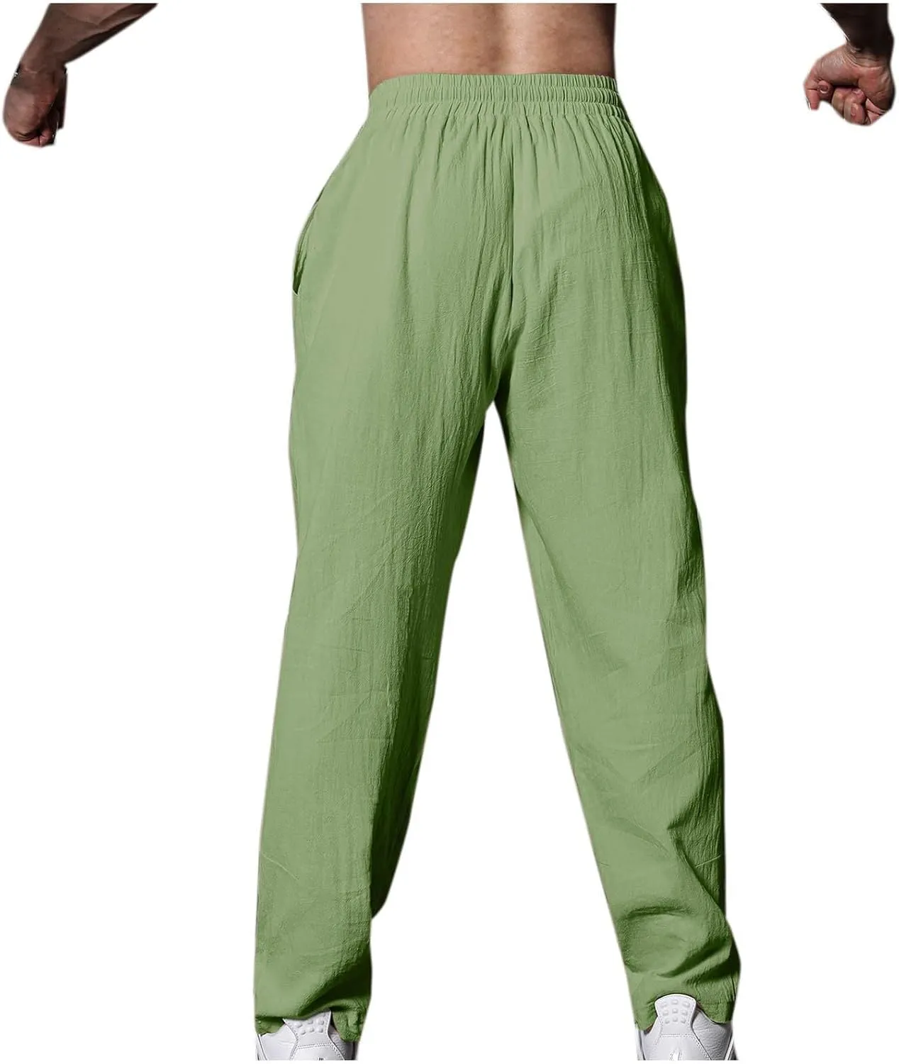 Men's Linen Pants Solid Color Elastic Waist Pants Relaxed Drawstring Pants Active Chinos Pants Comfy Joggers Pants