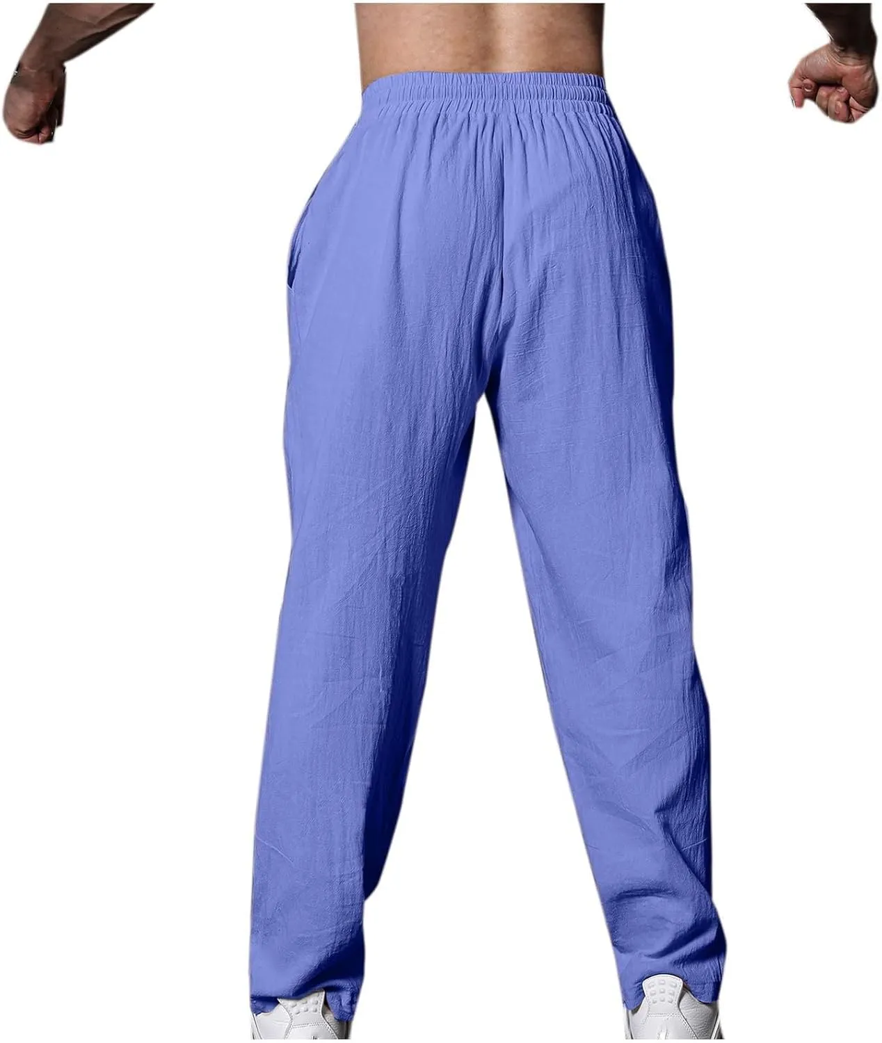 Men's Linen Pants Solid Color Elastic Waist Pants Relaxed Drawstring Pants Active Chinos Pants Comfy Joggers Pants