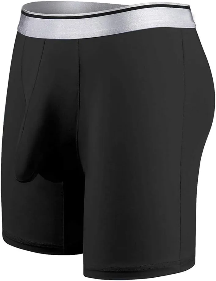 Mens Sexy Long Leg Silky Smooth Quick Dry Pouch Boxer Briefs Underwear
