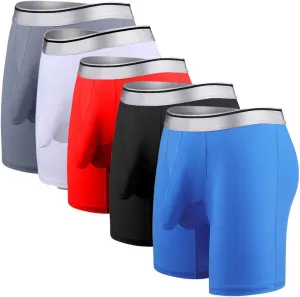 Mens Sexy Long Leg Silky Smooth Quick Dry Pouch Boxer Briefs Underwear