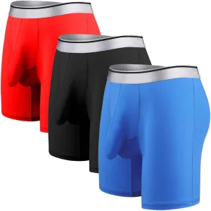 Mens Sexy Long Leg Silky Smooth Quick Dry Pouch Boxer Briefs Underwear