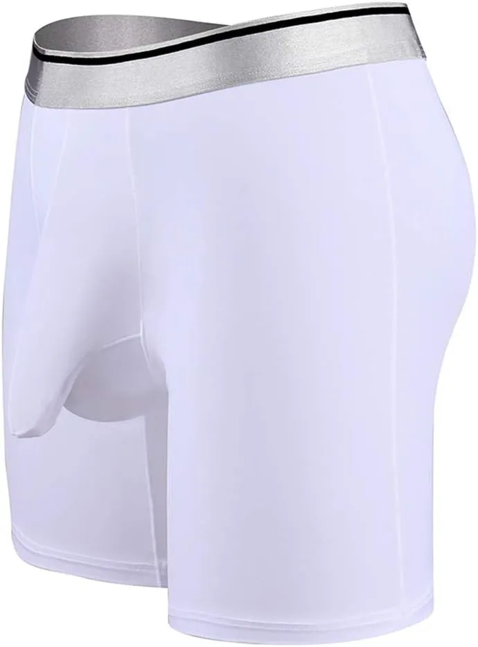 Mens Sexy Long Leg Silky Smooth Quick Dry Pouch Boxer Briefs Underwear