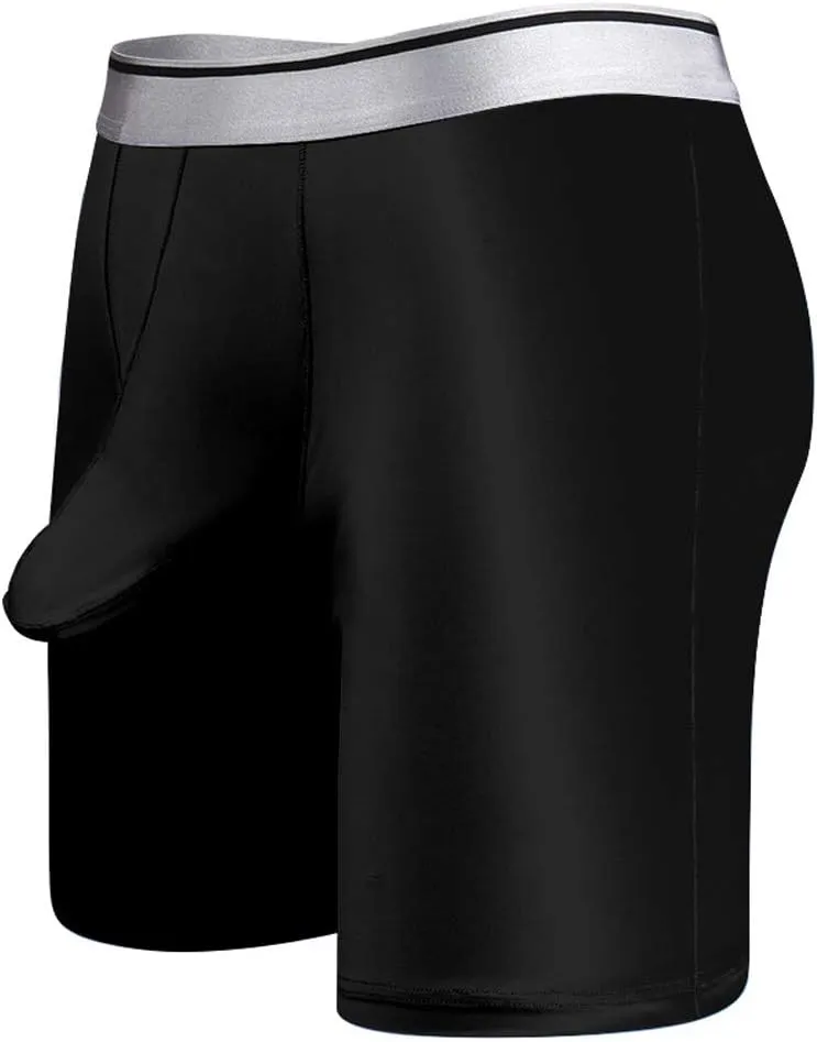 Mens Sexy Long Leg Silky Smooth Quick Dry Pouch Boxer Briefs Underwear