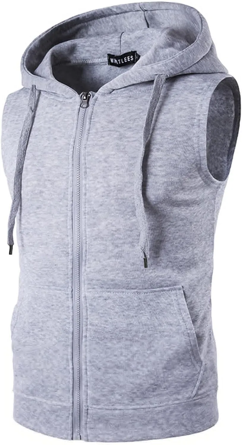 Mens Sleeveless Muscle Cut Off T Shirt Bodybuilding Gym Workout Hooded Tank Tops Zip Up Fitness Sports Hoodies
