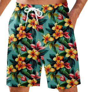 Men's Swim Trunks Quick Dry Shorts Beach Summer Linen Print Elastic Waist Board Outfits Inseam Swimwear Bathing Suit