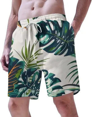 Men's Swim Trunks Quick Dry Shorts Beach Summer Linen Print Elastic Waist Board Outfits Inseam Swimwear Bathing Suit